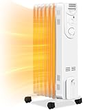 Happygrill 1500W Oil Heater, Electric Radiator Heater w/Adjustable Thermostat, 3 Heat Settings, Overheat & Tip-Over Protection, Portable Oil Space Heater for Home, Living Room, Indoor Use