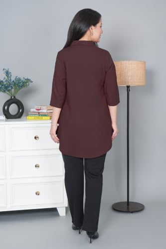 Image of Mlada Rayon Flare Top for Women | 3 /4th Sleeve Regular Fit and Flare Top | Women Office Tops Tunic | Western Long Shirt Top for Women | Shirt Collar Top for Women | Rayon Tunic Tops for Women Western