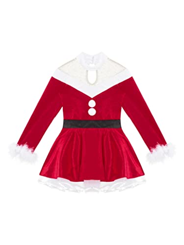 Loloda Kids Girls Mock Neck Long Sleeve Figure Ice Skating Dress Leotard Christmas Holiday Dance Costume Red 8 Years #TOP2