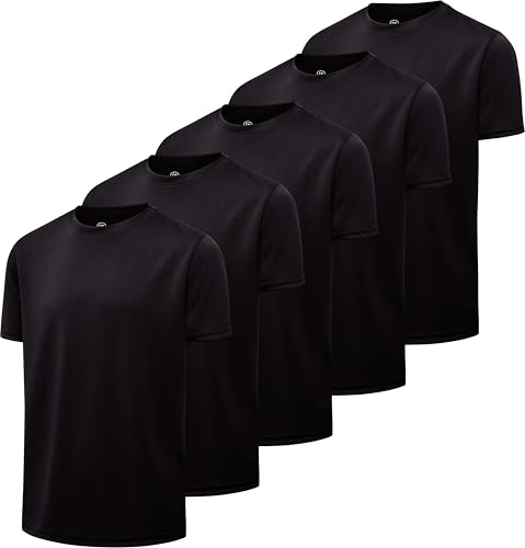 Real Essentials 5 Pack: Boy's Active Athletic Short Sleeve Performance Shirt Cooling Wicking T Shirts Activewear 6-18 Years