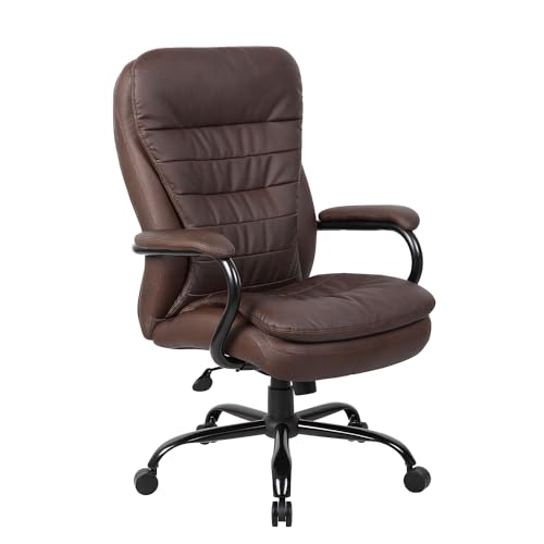 Boss Office Products Heavy Duty Double Plush LeatherPlus Chair with 350lbs Weight Capacity in Bomber Brown (B991-BB)