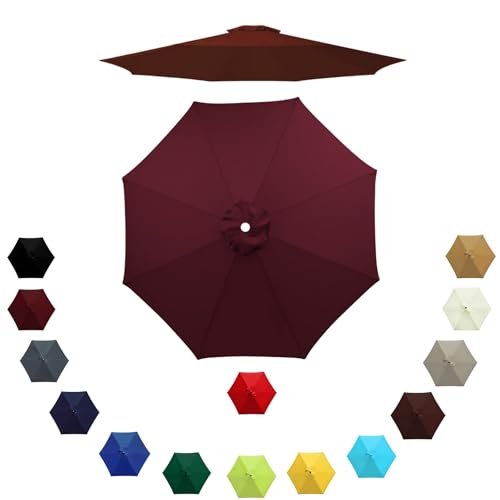 Tela de Repuesto para Sombrilla, 6/8 Varillas 200-300cm Tela de Alta Densidad, Protección UV Impermeable para Exteriores,Vino tinto,300 cm / 8 brazos