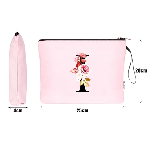 Image of Vavabox A-Z Personalized Makeup Bag, Birthday Gifts for Women Mom, Gifts for Best Friend, Bride Bridesmaid Cosmetic bag (I, 06-Pink)