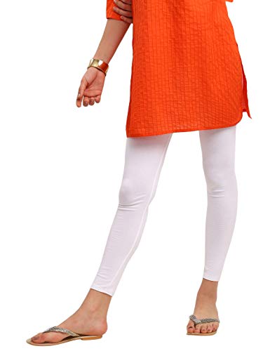 Solid Ankle Length Leggings (White 