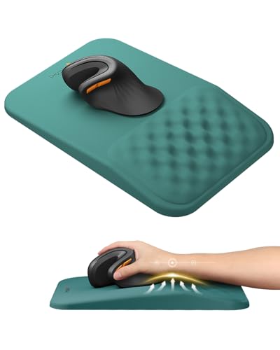 Image of ProtoArc MP50 Ergonomic Mouse Pad with Wrist Support, Lycra Surface, Green | 8 slope & massage points, soft memory foam, Large 12x8 Inches, Non-slip base. Relieves wrist strain for office & home