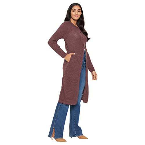 Image of Clapton Amazing Stylish Winterwear Sweaters with Cardigans for Women Fullsleeve Longline Round Neck with Button Acrylic Woolen Soft Wool Blend Solid Shurg /Outer-4041-$P