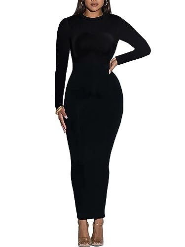 Women's Long Sleeve Bodycon Dress - Maxi Casual Fall Club Party Long Tight Pencil Dresses2