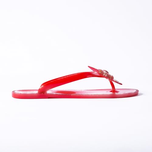 Image of Mtzyoa Women Flip-Flops Flat Sandals Jelly Bow Beach Flat Rivets Rain Cute Dressy Summer Sandals