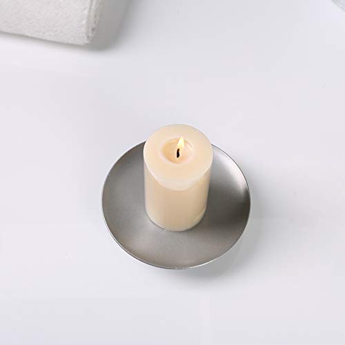 Scwhousi Silver Iron Plate Candle Holder, Decorative Iron Pillar Candle Holder, Set Of 3,Candle Stand For Wax Candles #TOP2