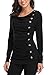 MISS MOLY Damen Langarmshirt Pullover Tunika Bluse T Shirt mit Knöpfen Schwarz Medium