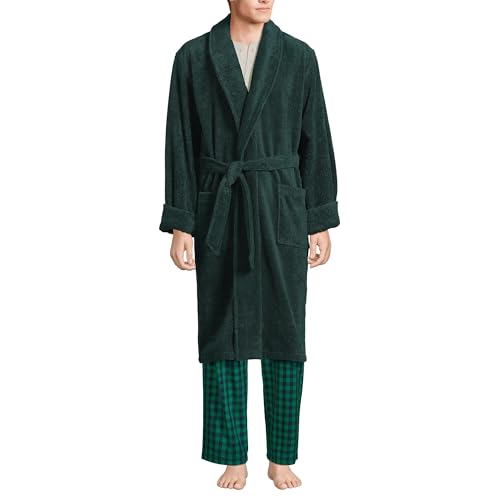 Lands' End Men's Calf Length Turkish Cotton Terry Bathrobe Small Deep Forest