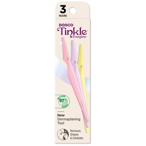 Tinkle Everglow Dermaplaning Tool | 3 Razors | Multi-Functional Facial Razor, Eyebrow Razor & Face Hair Trimmer | Gentle Exfoliation with Stainless Steel Safety Cover for Sensitive Skin Cover