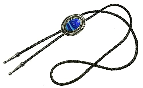 Image of Moranse Bolo Tie with Natural Tiger Eye Stone Celtic Style Genuine and Cowhide Rope
