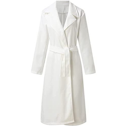 Trench Coat Women Notched Collar Wool Blend Midi Long Overcoat Thicken Warm Belted Pea Coats Solid Jackets Outerwear2