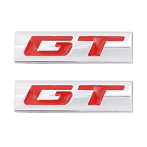 Image of 2 Pcs GT Emblem 3D Metal Nameplate Badge Decal Car Side Rear Front Trunk Bumper Badge Sticker For Genesis Ford Mustang (Silver Red)