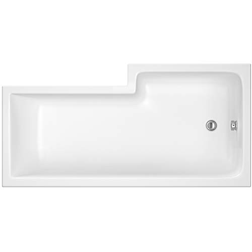 Balterley 1700 x 850mm L Shape Shower Bath with Legs & Overflow, Single Ended Gloss White Soaking Shower Bath, Acrylic Baths for Bathrooms, Left Hand Square with Wider End, Adjustable Leg Set (White)