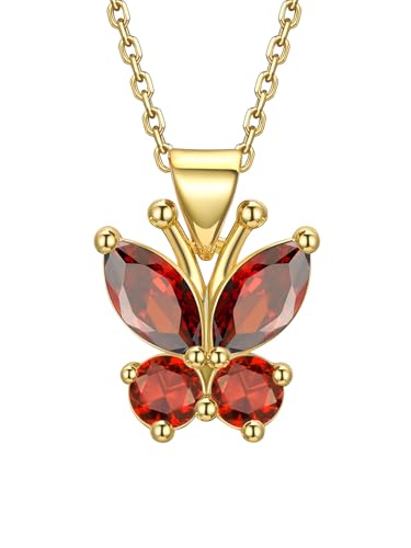 Bestyle Gold Butterfly Necklaces for Women Red Ruby July Birthstone Necklace-Small Cute Butterfly Jewelry Gift for Women on Birthday