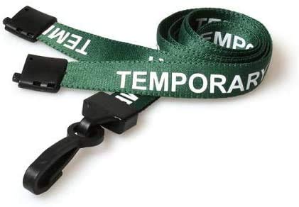 Identity-Plus: Green Pre-Printed TEMPORARY Lanyard with Plastic Clip and Safety Breakaway Point (100)