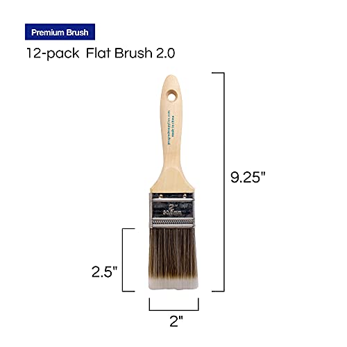 12Pk 2 Inch Flat Brush Premium Wall / Trim House Paint Brush Set Great For Professional Painter And Home Owners Painting Brushes For Cabinet Decks Fences Interior Exterior & Commercial Paintbrush. #TOP3