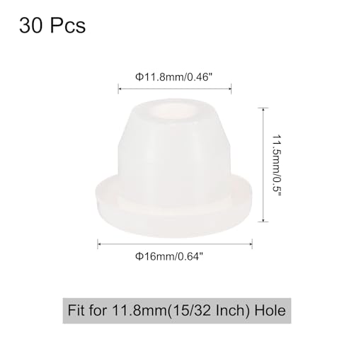 Image of uxcell 30pcs Hole Plugs, Heat Resistant Silicone Flush Type Fastener Hole Cover Plug for 11.8mm(15 /32 Inch) Hole, Round Snap Locking Tubing Plug Hole for Furniture Cabinet, White