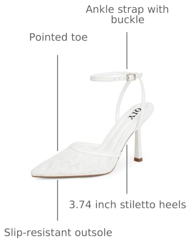 Image of QIY Closed Toe Heels for Women Pumps High Heel Strappy Sandals | Pointed Toe Slingback Women Heels with Ankle Strap, Stilettos Wedding & Bridal Formal Dress Shoes for Evening Party, Prom