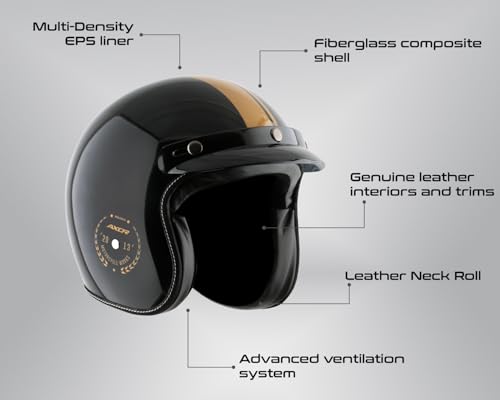 Image of Axor Retro Jet Euro Globe ISI and DOT Certified Gloss Finish Open Face Helmet for Men and Women with Stylish Peak- Black -L