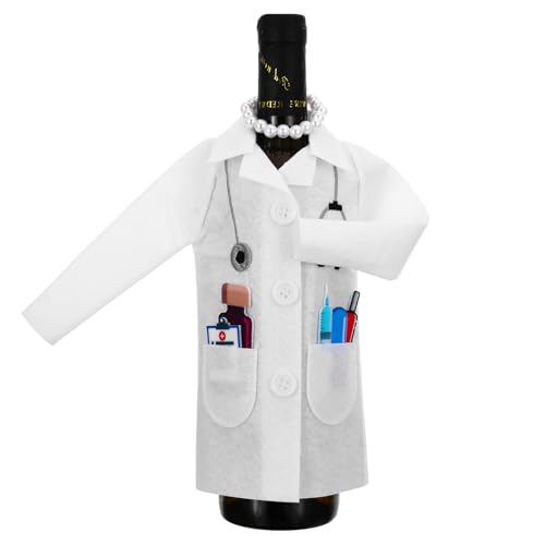 LIQWEI Coat Wine Bag, Felt Wines Bottle Clothes Outfit for Doctors (White)