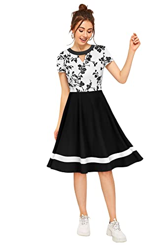 Image of LONDON BELLY Women's Poly Cotton Midi Dress with Round Neck 3 /4 Sleeves Solid Pattern Regular Fit and Calf Length | Women Midi Dress | Casual Party Summer for Womans