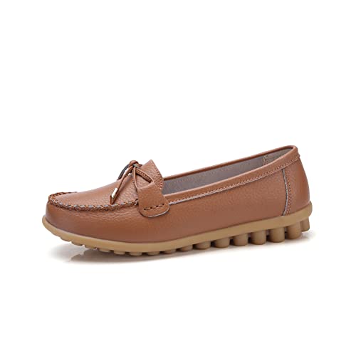 Image of Momuk Women's Penny Loafers Leather Driving Moccasins Slip On Boat Shoes Fashion Comfort Flats