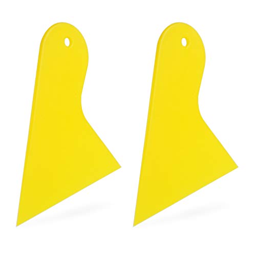 CARTINTS 2 Pack Yellow Mini Plastic Scrapers Auto Body Filler Spreader Drywall Scrapers Wallpaper Smoother Vinyl Wrap Squeegee Ideal for Window Tint, Vinyl Wrap, Wallpaper Install, Decal Removing
