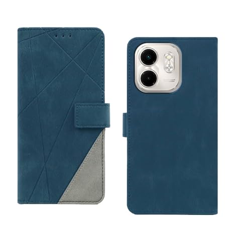 Image of amazon basics Infinix Smart 9 HD Flip Cover | Card Pockets Wallet & Stand | Flip Cover for Infinix Smart 9 HD (Blue with Grey)
