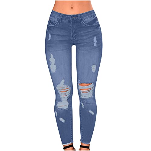 Women's Ripped Jeans Skinny Low Rise Denim Pants 2025 Casual Distressed Pant Leggings with Pockets