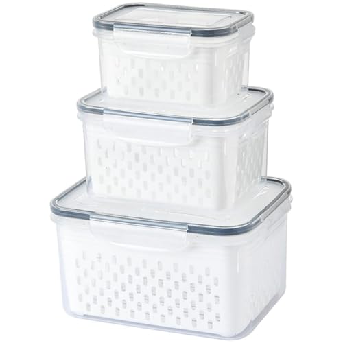 Générique Household Transparent Plastic Food Storage Box-Including Drain Basket, Fruit and Vegetable Storage for Fridge, Drain Basket for Fruit (Mix)