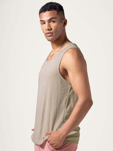 Image of DAMENSCH Relaxed Fit Cotton Rich Blend Waffle Texture Anti- Bacterial Super Premium Solid Tank Top Gym T Shirts for Men Pack of 1
