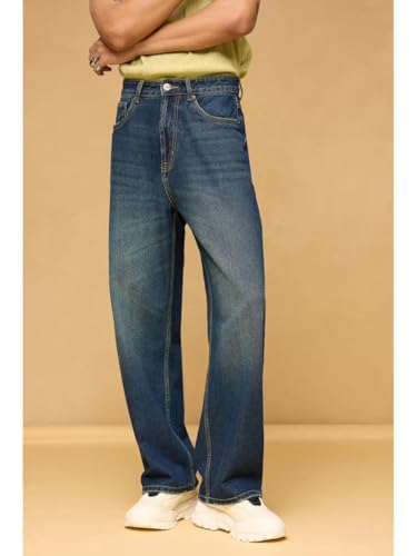 Image of M Q Denim Men's Straight Fit Jeans | Mid Wash Whisker Spray | Comfortable Cotton Denim for Daily & Casual Wear