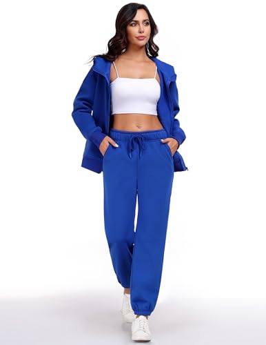 PINSPARK 2 Piece Sets for Women Fleece Sweatsuits Zip Up Hoodie Sweatshirts Drawstring Jogger Sweatpants With Pockets 20243