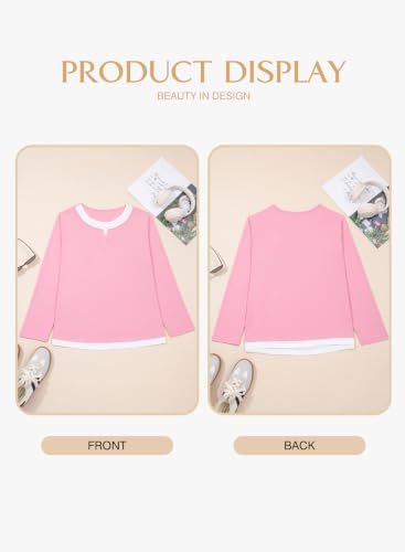 Image of Eytino Women Plus Size Fall Tops Patchwork Shirts(1X-5X) | Casual Crewneck Long Sleeve,Fashion Color Block Basic Tees,Loose Fit Blouse