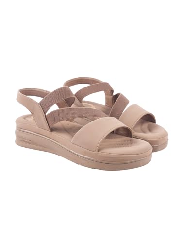 Image of Shoetopia Women's Comfortable Sandals with Elastic Straps - Lightweight Wedge Heel, Open Toe, Slip-On Casual Footwear
