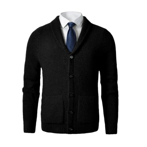 Men's Shawl Collar Cardigan Sweater Slim Fit Cable Knit Button Up Merino Wool Sweater