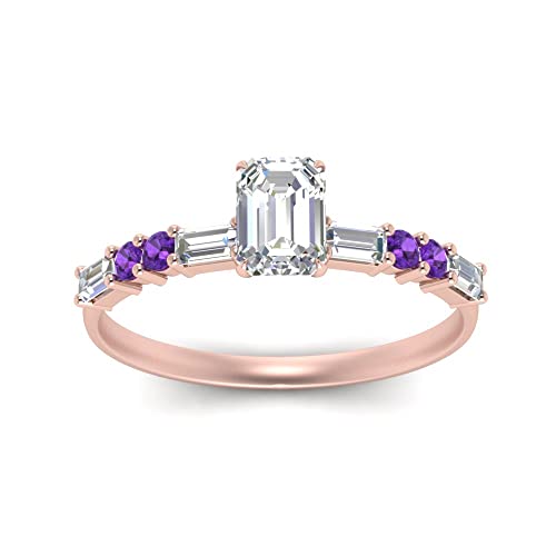 Bague de fiançailles émeraude en or rose vintage pour femme taille 47 à 70