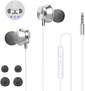 In-Ear Headphones with 3.5mm Hi-Res Extra Bass, Noise Isolating Wired Earbuds with Microphone Volume Control Earbuds, Lightweight Earphones 3.5mm with Magnetic absorption for iPhone, MP3,Android-White