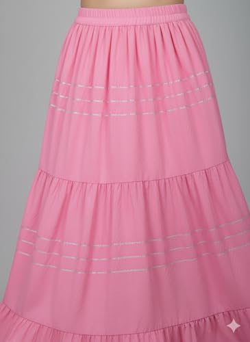 Image of Payal Creation Women's Rayon Flared Long Skirt with Gota Lace | Ethnic Maxi Skirt for Girls & Women | Festive Casual Flowy Comfortable Skirt | Free Size White Long Skirt