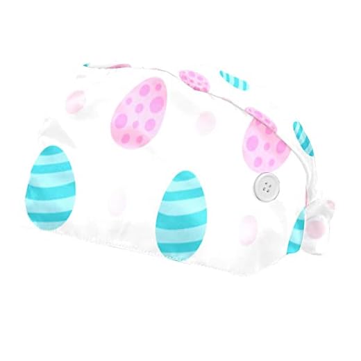 2 st arbetskeps med knappar och svettband unisex justerbar knytning hattar bouffant kepsar svarta prickar skrubbhatt turban keps, Flerfärgad-7, en storlek