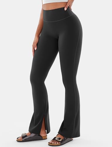 VOYJOY Womens Split Hem Legging Workout High Waist Mini Flared Leggings Casual Workout Gym Yoga Pants2