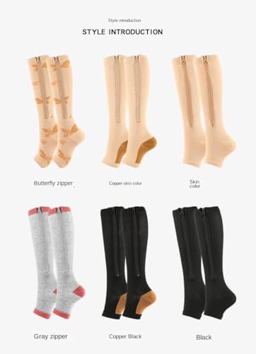 Image of Zipper Compression Socks for Women & Men Circulation Calf Knee High 15-20mmHg Open Toe Compression Stocking suit for Circulation Support