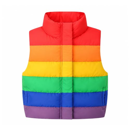 Image of Mud Kingdom Girls Boys Puffer Vest Rainbow Stripes Stand Collar Sleeveless Jacket 2-9 Outerwear Years