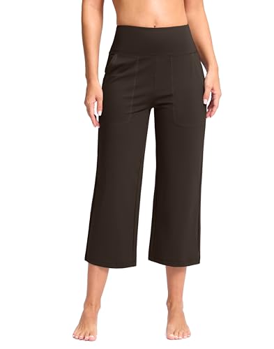 Women's Capri Pants with Pockets High Waist Yoga Pants Wide