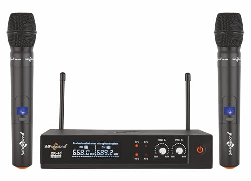 Image of Studiomaster XR 40 HH - Dual UHF Wireless Microphone System with 2 Handheld Mics & Receiver, Audio for Stage, Karaoke, Events, and Public Speaking