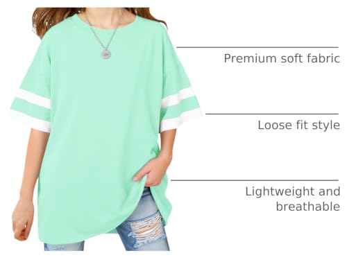 Image of Girls Oversized T Shirts Kids Summer Striped Short Sleeve Tops Casual Crewneck Tees 5-14 Years