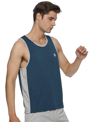 Image of DOMIN8 Men's Sleeveless Stretchable & Breathable Training Tank Tops | Muscle Tees I Melange Effect Fabric I Contrast Piping Vest | Moisture Wicking Top for Men | Activewear for Gym, Running